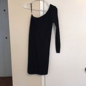 Bebe Black one shoulder bandage dress